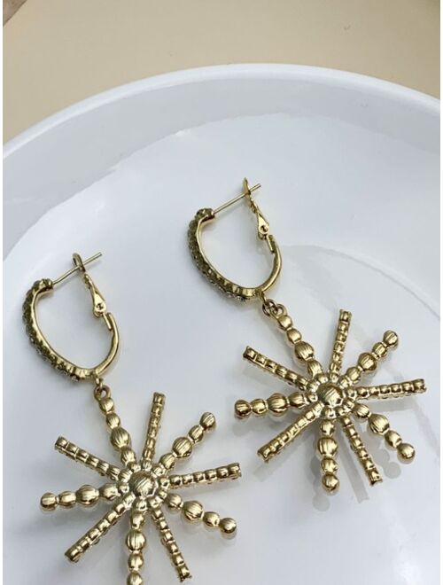 Shein Gold Plated Rhinestone & Faux Pearl Decor Drop Earrings