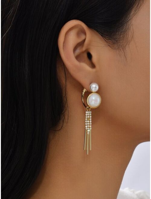 Shein Rhinestone Decor Fringe Drop Earrings