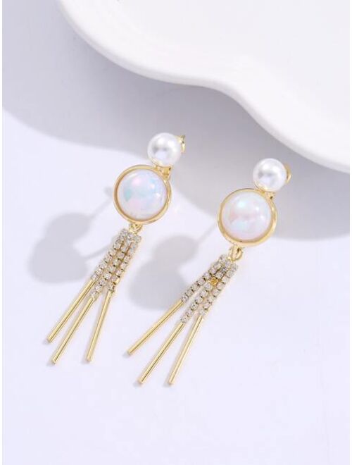 Shein Rhinestone Decor Fringe Drop Earrings