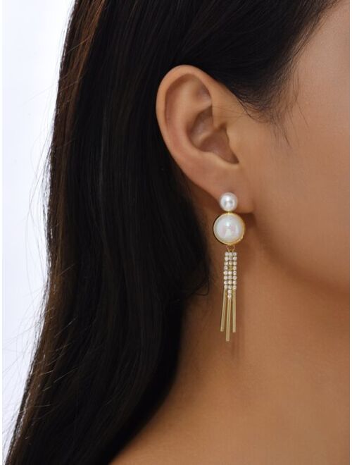 Shein Rhinestone Decor Fringe Drop Earrings