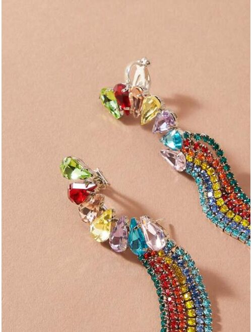 Shein 1pair Rhinestone Decor Tassel Drop Earrings