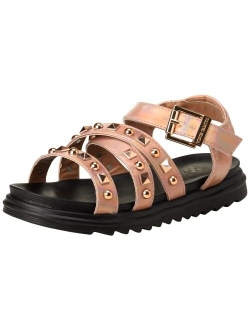 Little Girls Flat Sandals with Studded Leatherette Straps