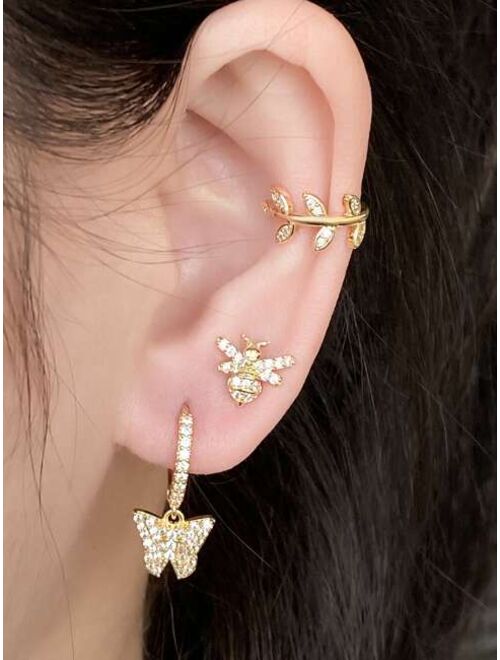 Shein 2pcs Rhinestone Butterfly & Bee Earrings & 1pc Ear Cuff