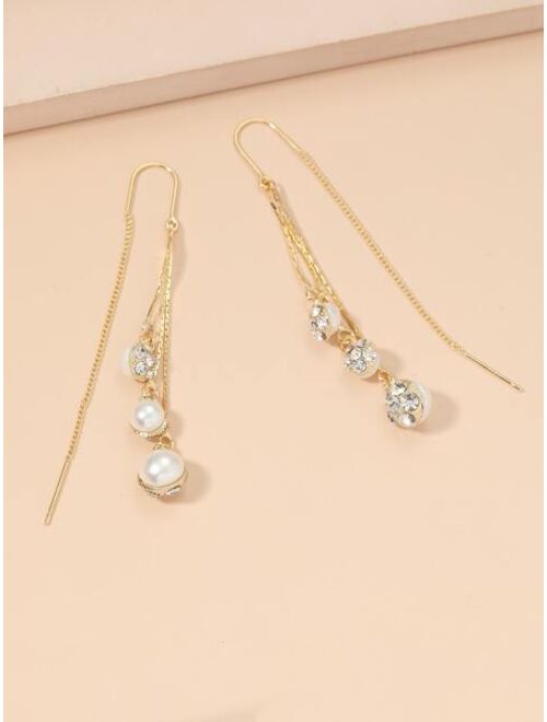 Shein Faux Pearl & Rhinestone Decor Threaded Earrings