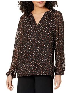 Women's Animal Print V-Neck Ruched Blouse