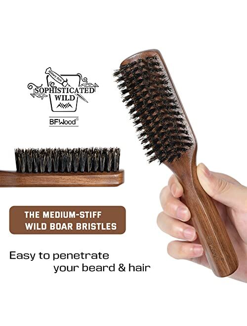 BFWood Boar Bristle Hair Brush for Men - Pure Wild Boar Bristles for Detangling & Styling