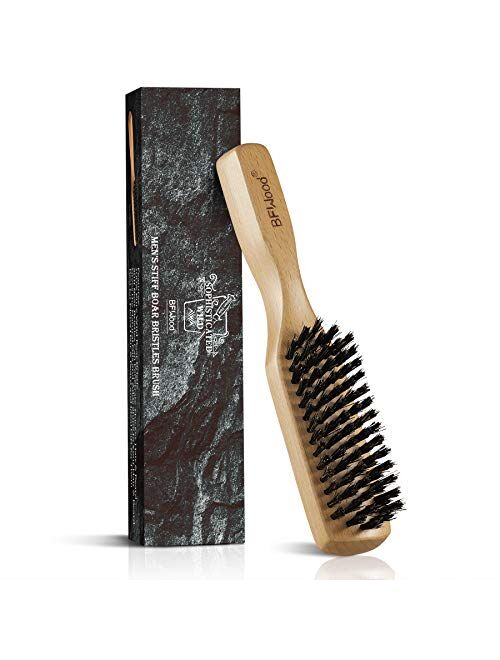 BFWood Stiff Boar Bristles Hair Brush for Men - Beech Handle