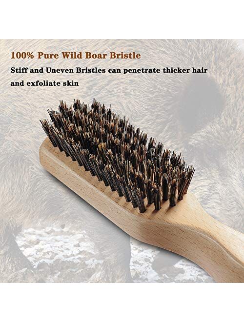 BFWood Stiff Boar Bristles Hair Brush for Men - Beech Handle