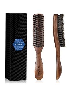 BasicForm Wild Boar Bristle Hair Brush for Men, Stiff Bristles, with Black Walnut Wooden Handle for Thick Hair