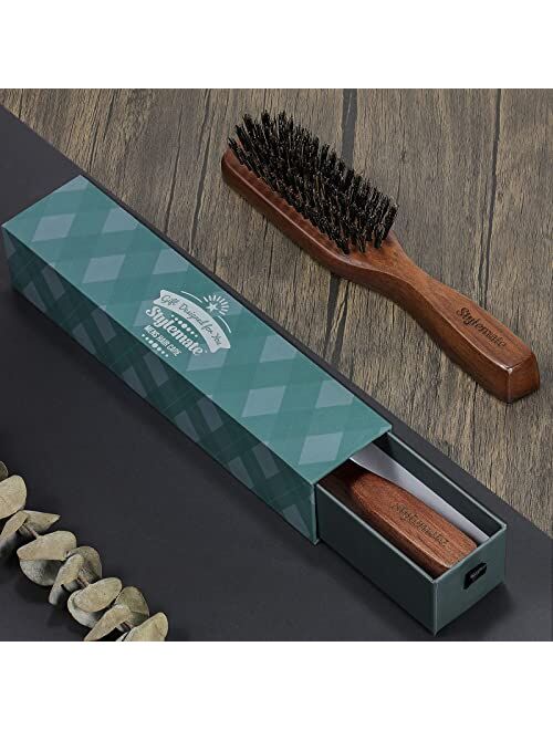 Stylemate Boar Bristle Hair Brush for Men - Wild Bristle Hairbrush with Black Walnut Wood Handle for Styling, Detangling & Smoothing, 7.8 Inches Long