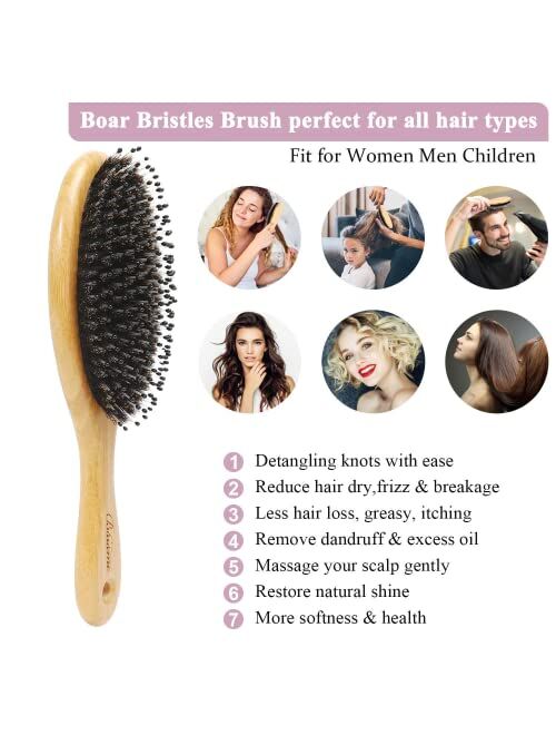 Bsisme Boar Bristle Hairbrush for Women Men Kids