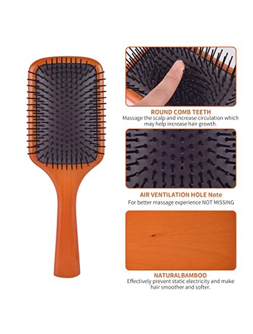 SuoYiKA Natural Beech Wood Hair Brush,paddle brush flexible cushion Hair brush,Anti Static and Massage Scalp for Thick Curly,Thin Long,Short Dry Coarse Hair,Makes Hair Sh