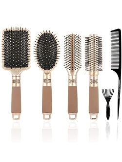 Taywes Mens Paddle Hair Brush Comb Set for Women and Men 6 Pcs Wet Hair Brushes for long Hair No Tangle Hair Brush for Curly or Straight Hair