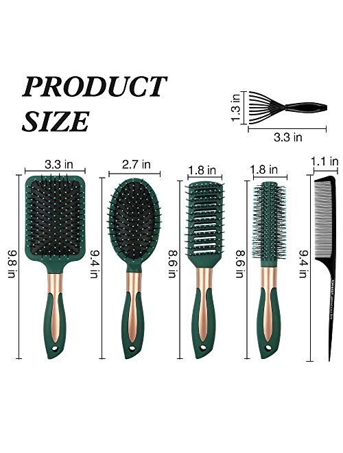 Taywes Mens Paddle Hair Brush Comb Set for Women and Men 6 Pcs Wet Hair Brushes for long Hair No Tangle Hair Brush for Curly or Straight Hair