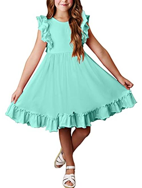 Sidefeel Girls Cute Summer Short Sleeve Floral Print Sundress Summer Casual Mini Dresses 4-13 Years