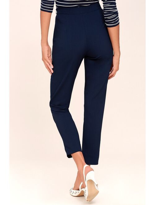 Lulus Kick It Navy Blue High-Waisted Trouser Pants