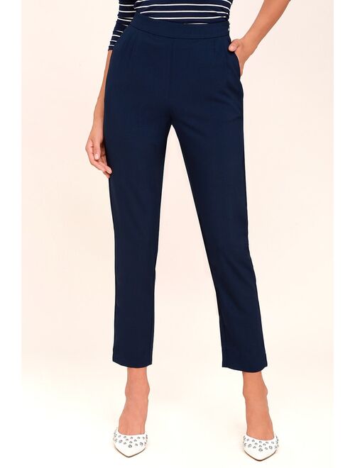 Lulus Kick It Navy Blue High-Waisted Trouser Pants