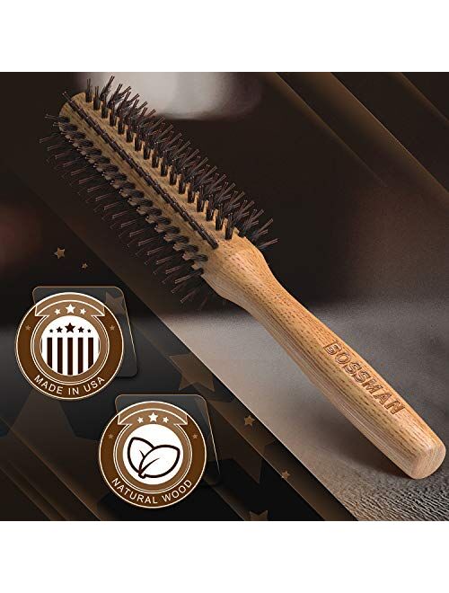 Bossman 2" Round Boar & Nylon Bristle Hair Brush for Blow Dryer, Styling, Curling, Detangling and Straightening