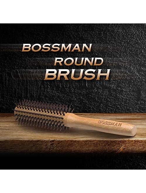 Bossman 2" Round Boar & Nylon Bristle Hair Brush for Blow Dryer, Styling, Curling, Detangling and Straightening