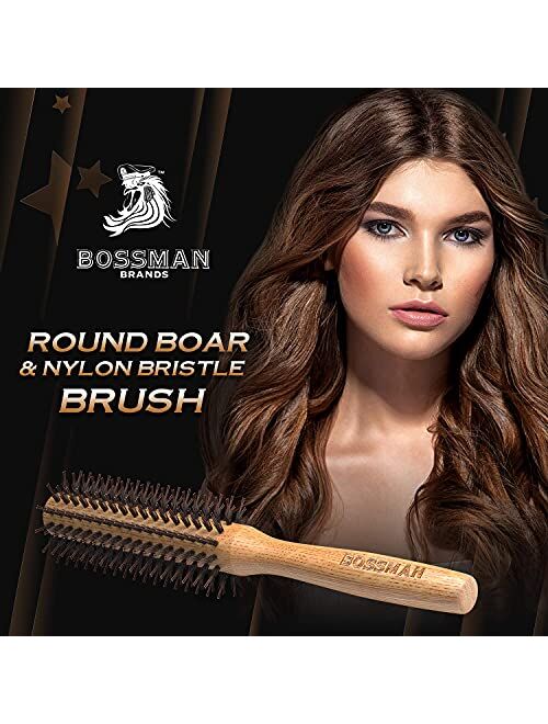 Bossman 2" Round Boar & Nylon Bristle Hair Brush for Blow Dryer, Styling, Curling, Detangling and Straightening