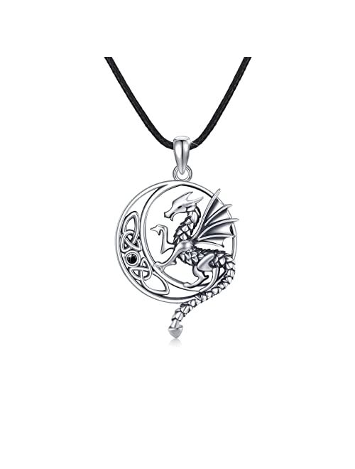 Conbo Sterling Silver Dragon Necklace Crystal Necklace Celtic Knot Necklace Dragon Crystal Jewelry Gift for Men Women Boys Girls