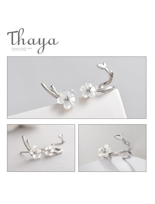 Thaya White Cherry s925 Silver Earrings Flower Round Cuff Earrings For Women Elegant Fine Jewelry