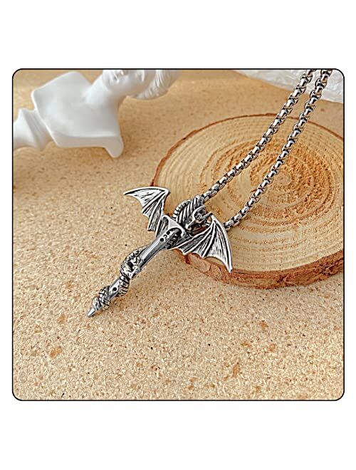 Fusamk Punk Animal Pendant Titanium Steel Sword Wing Dragon Necklace