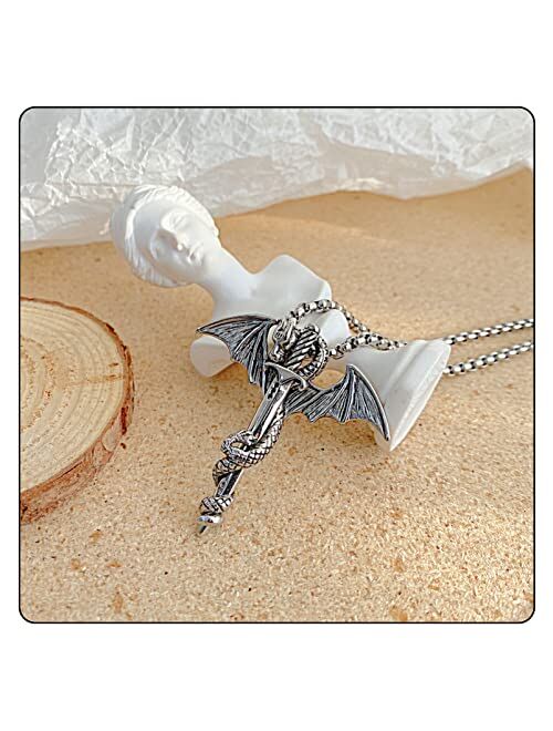 Fusamk Punk Animal Pendant Titanium Steel Sword Wing Dragon Necklace