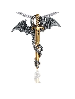 Xusamss Punk Titanium Steel Dragon Sword Wing Pendant Necklaces