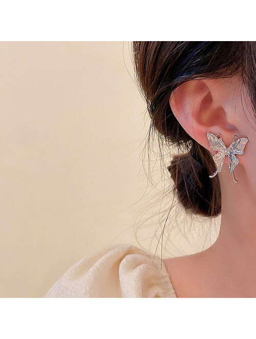 925 Silver Needle Korean Dongdaemun Fashion New Normcore Butterfly Earrings Ear Studs Metal Temperament Design Earrings Earring