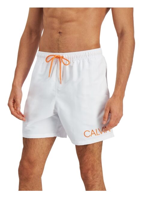 Calvin Klein Men's Quick-Dry UPF 50+ Logo-Print 7" Swim Trunks