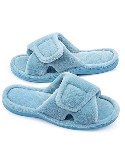 Git-up Women's Memory Foam Slippers with Arch Support Adjustable Hook and Loop Slippers Diabetic Open Toe Soft Bedroom House Slippers for Indoor Outdoor Shoes