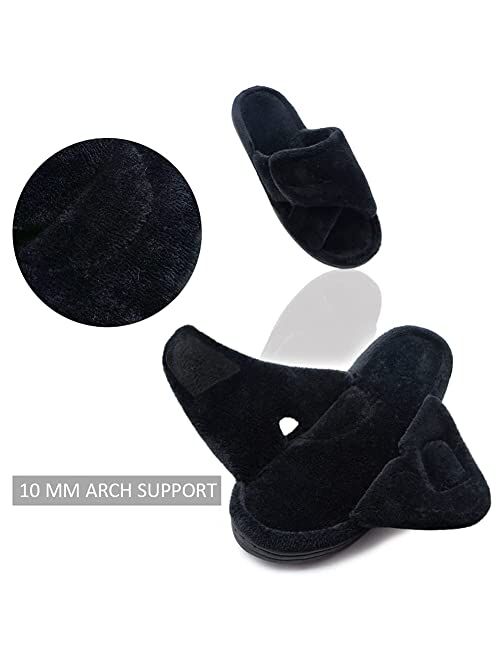 Git-up Women's Memory Foam Slippers with Arch Support Adjustable Hook and Loop Slippers Diabetic Open Toe Soft Bedroom House Slippers for Indoor Outdoor Shoes