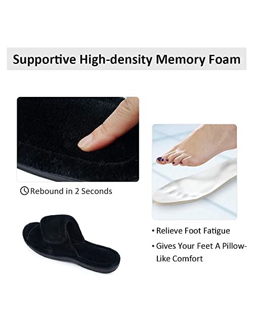 Git-up Women's Memory Foam Slippers with Arch Support Adjustable Hook and Loop Slippers Diabetic Open Toe Soft Bedroom House Slippers for Indoor Outdoor Shoes