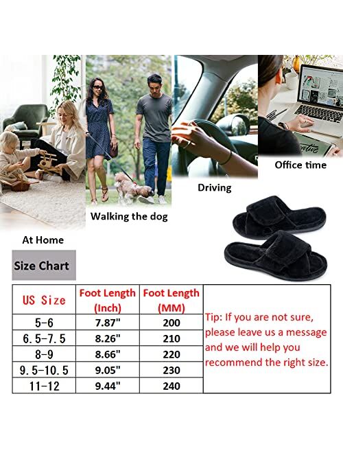 Git-up Women's Memory Foam Slippers with Arch Support Adjustable Hook and Loop Slippers Diabetic Open Toe Soft Bedroom House Slippers for Indoor Outdoor Shoes