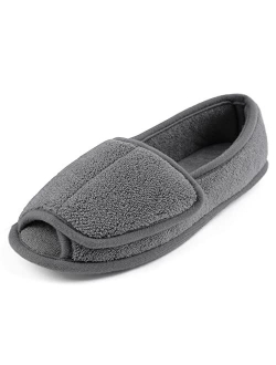 Git-up Diabetic Slippers for Women Memory Foam Arthritis Edema Adjustable Open Toe Swollen Feet Slippers Bedroom House Indoor Outdoor Shoes with Rubber Sole