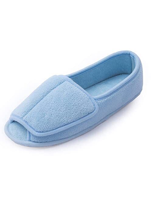 Git-up Diabetic Slippers for Women Memory Foam Arthritis Edema Adjustable Open Toe Swollen Feet Slippers Bedroom House Indoor Outdoor Shoes with Rubber Sole