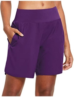 Women's 7" Long Running Shorts with Liner Athletic Workout Shorts Zipper Pocket