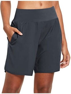 Women's 7" Long Running Shorts with Liner Athletic Workout Shorts Zipper Pocket