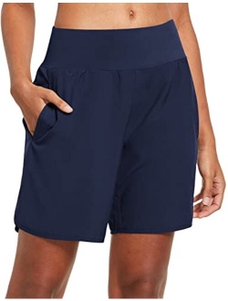 Women's 7" Long Running Shorts with Liner Athletic Workout Shorts Zipper Pocket