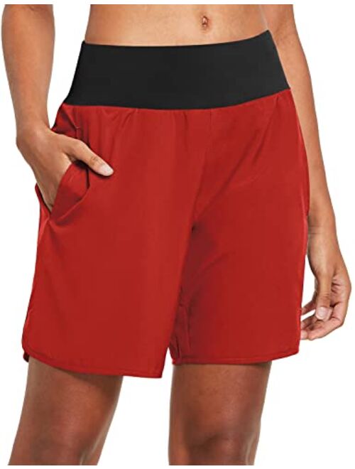 BALEAF Women's 7" Long Running Shorts with Liner Athletic Workout Shorts Zipper Pocket