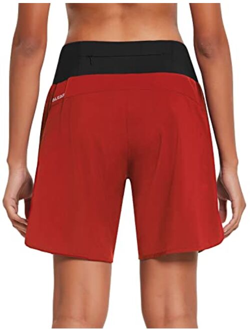 BALEAF Women's 7" Long Running Shorts with Liner Athletic Workout Shorts Zipper Pocket