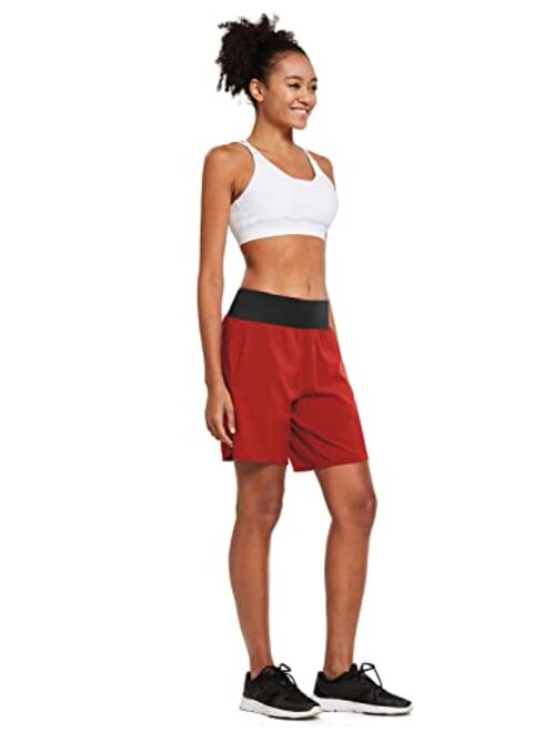 BALEAF Women's 7" Long Running Shorts with Liner Athletic Workout Shorts Zipper Pocket