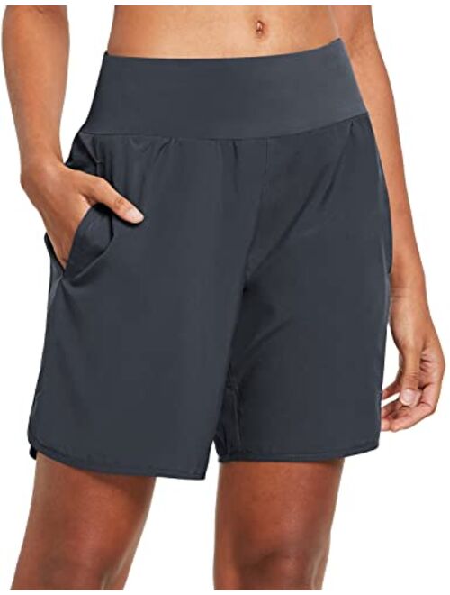 BALEAF Women's 7" Long Running Shorts with Liner Athletic Workout Shorts Zipper Pocket