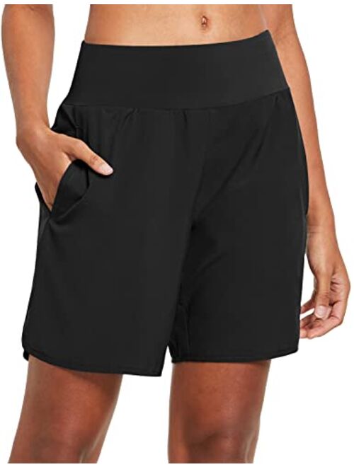 BALEAF Women's 7" Long Running Shorts with Liner Athletic Workout Shorts Zipper Pocket