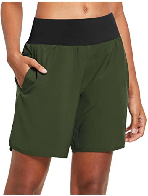 BALEAF Women's 7" Long Running Shorts with Liner Athletic Workout Shorts Zipper Pocket