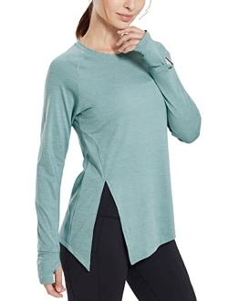 Women's UPF 50  Hiking Shirts Sun Protection SPF Quick Dry Tie Front Side Slit Long Sleeve Yoga Tops