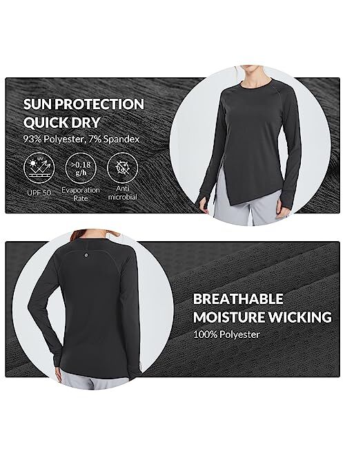 BALEAF Women's UPF 50+ Hiking Shirts Sun Protection SPF Quick Dry Tie Front Side Slit Long Sleeve Yoga Tops