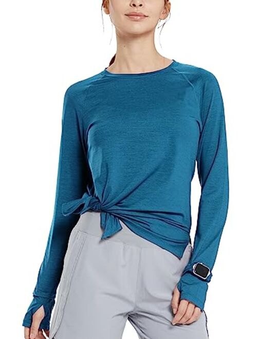 BALEAF Women's UPF 50+ Hiking Shirts Sun Protection SPF Quick Dry Tie Front Side Slit Long Sleeve Yoga Tops