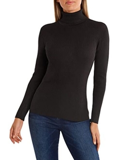 Boston Proper Womens Ribbed Turtleneck Sweater Long-Sleeve Sleek Silky Solid Knit